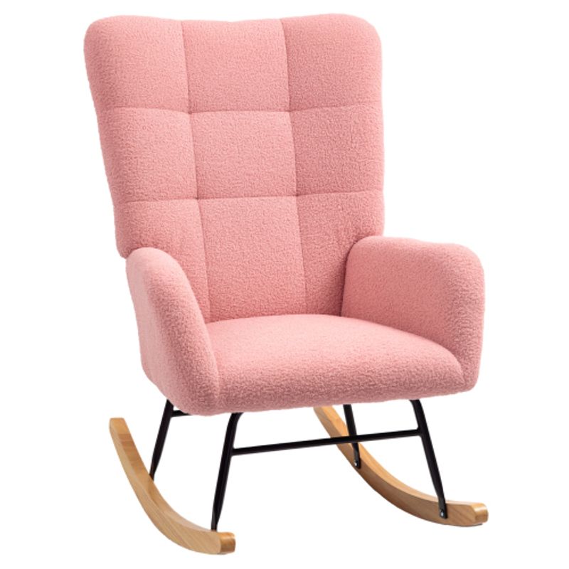HOMCOM Schaukelstuhl, Schaukelsessel Mit Armlehne, Teddysamt-Optik, Relaxsessel Mit Holzkufen, Schwingsessel Stillsessel Für Schlafzimmer, Wohnzimmer, Rosa_voghion.com