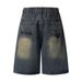 Men's Clothing Painted Spider Denim Shorts Loose Retro Distressed Blue Straight Shorts_voghion.com