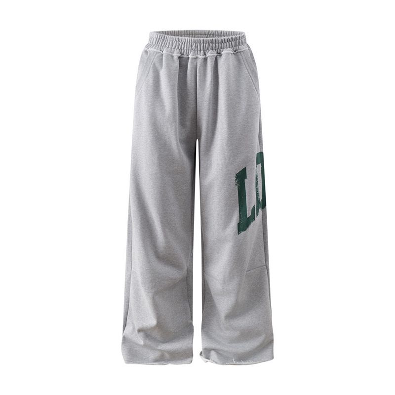 ​​Herren-Streetwear-Jogginghose mit weitem Bein und Buchstaben-Print – Locker sitzende Jogginghose mit hoher Taille und offenem Saum für einen urbanen Look​​_voghion.com