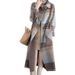 Damenbekleidung Karierter Wollmantel für Damen, Overknee-Zweireiher, große Taschen, lockere, mittellange Manteljacke_voghion.com