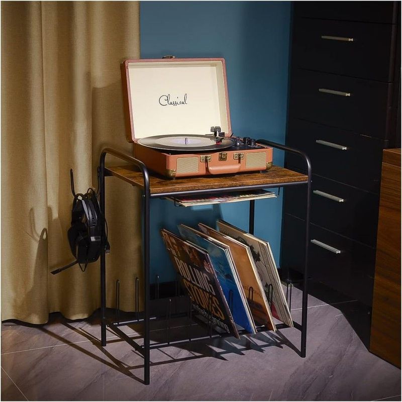 Record Player Stand,Turntable Stand,Record Player Table,Turntable Stand With Record Storage,Wooden Vinyl Record Stand,Black_voghion.com