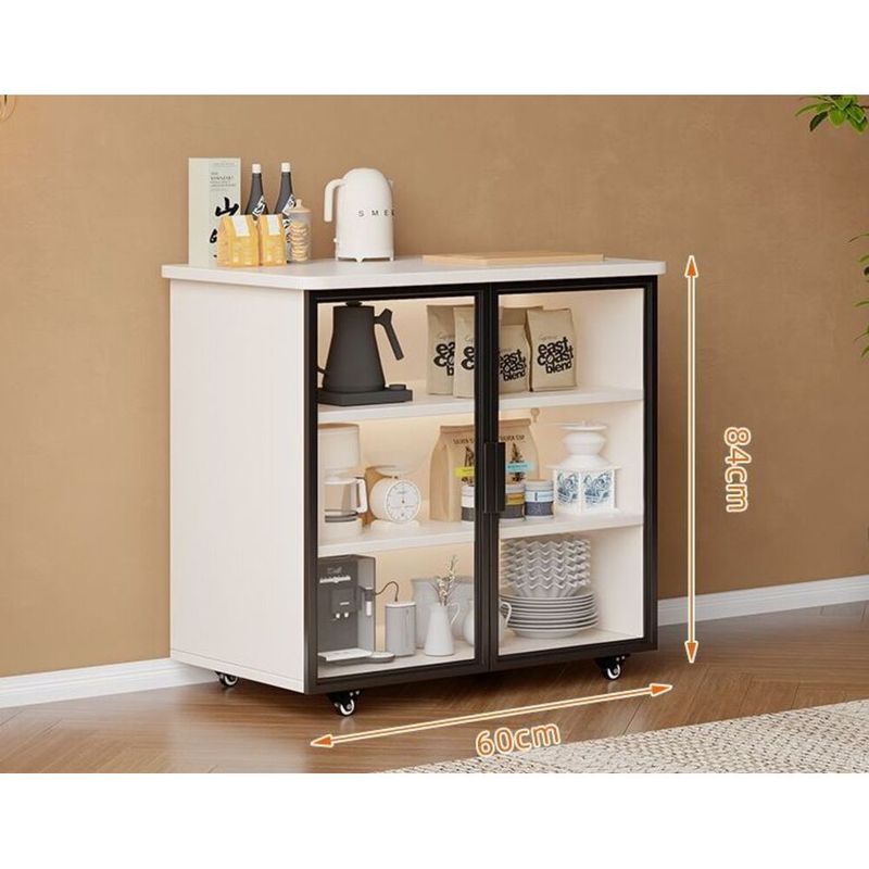 Glass Sideboard Mobile Coffee Machine Tea Storage Display Kitchen Cabinet Cutting Board_voghion.com