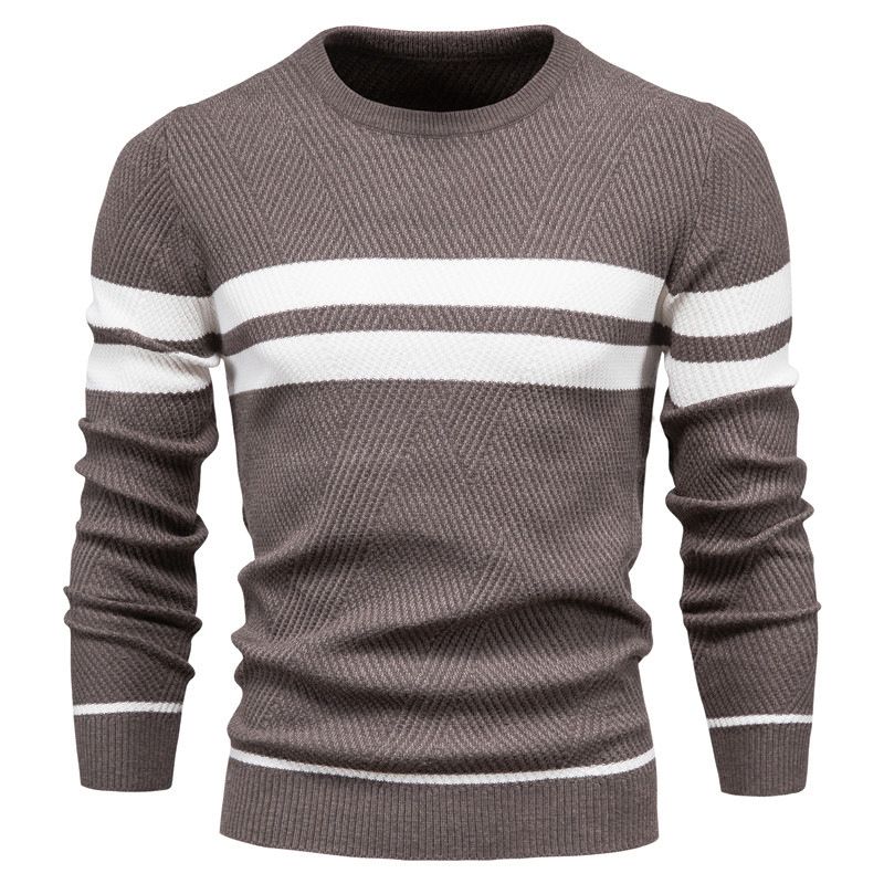 Herrenbekleidung Lässiger, gestreifter Herrenpullover, farblich passender Herrenpullover mit Rundhalsausschnitt_voghion.com