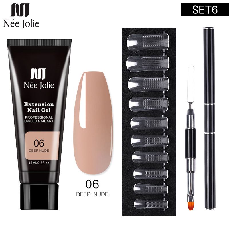 NeeJolie Solid Nail Extension Gel Kit - No Paper Forms, LED Curing, All-in-One Set For Nail Art, Professional & Beginner-Friendly_voghion.com