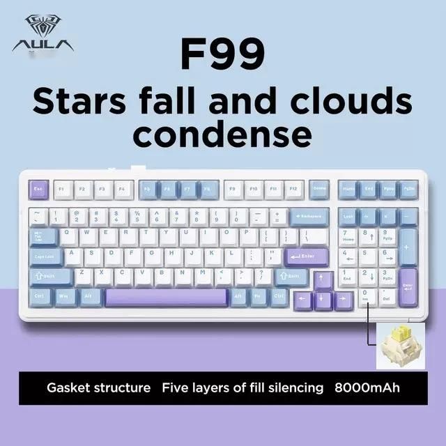 Aula F99 Gaming Mechanical Keyboard Three Mode 2.4g Wireless Bluetooth Wired Hot Swap PBT Gasket RGB For PC Laptop Gamer_voghion.com