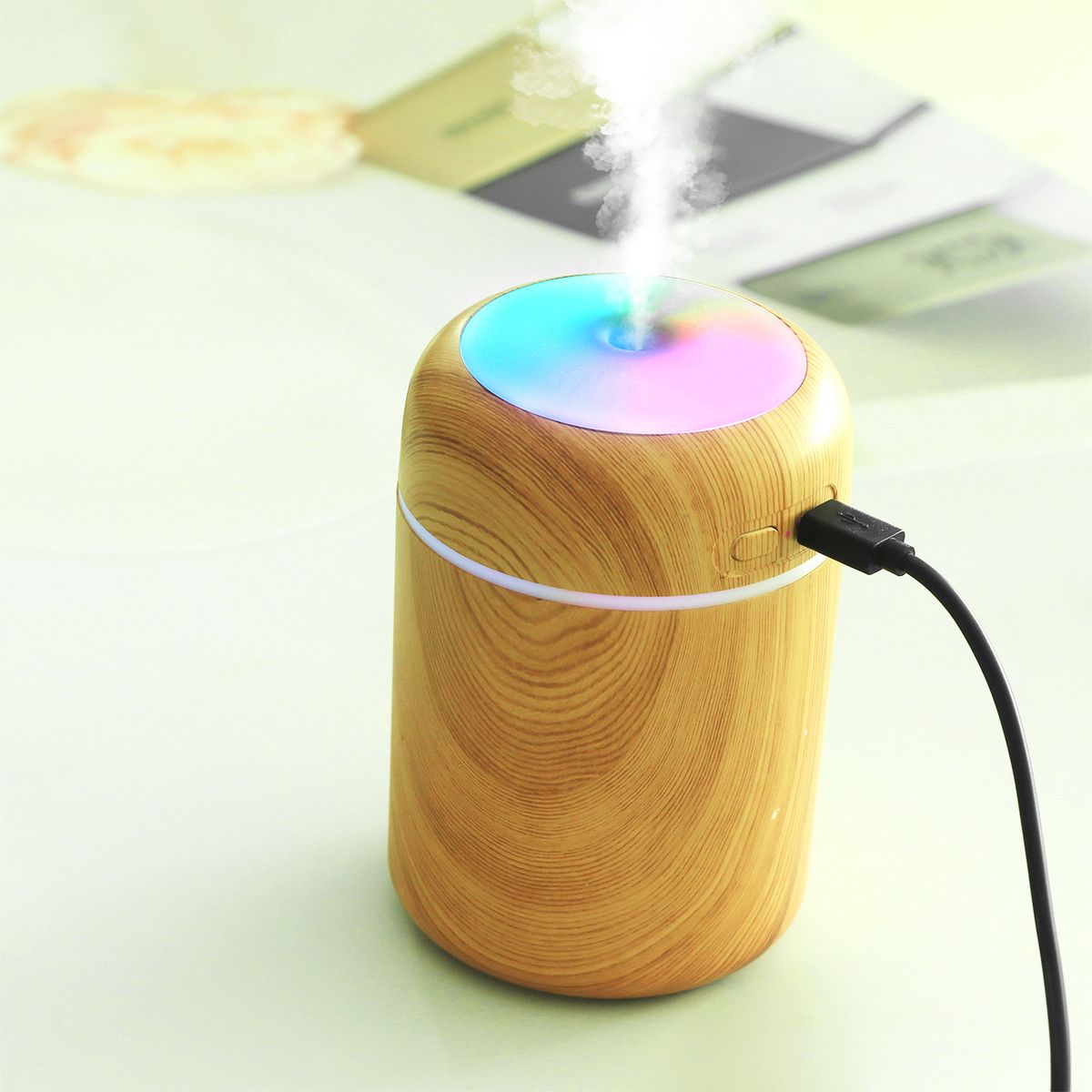 Diffusore di aromi effetto legno - Mini umidificatore portatile per auto, casa e ufficio, deodorante per ambienti alimentato tramite USB con 2 modalità di nebulizzazione, spegnimento automatico sicuro_voghion.com