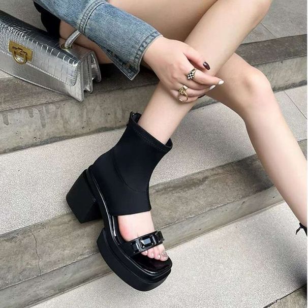 thick Heel Platform Sandals,2025 Summer New Short Elastic Slim Boots Fashion Exquisite Comfortable_voghion.com