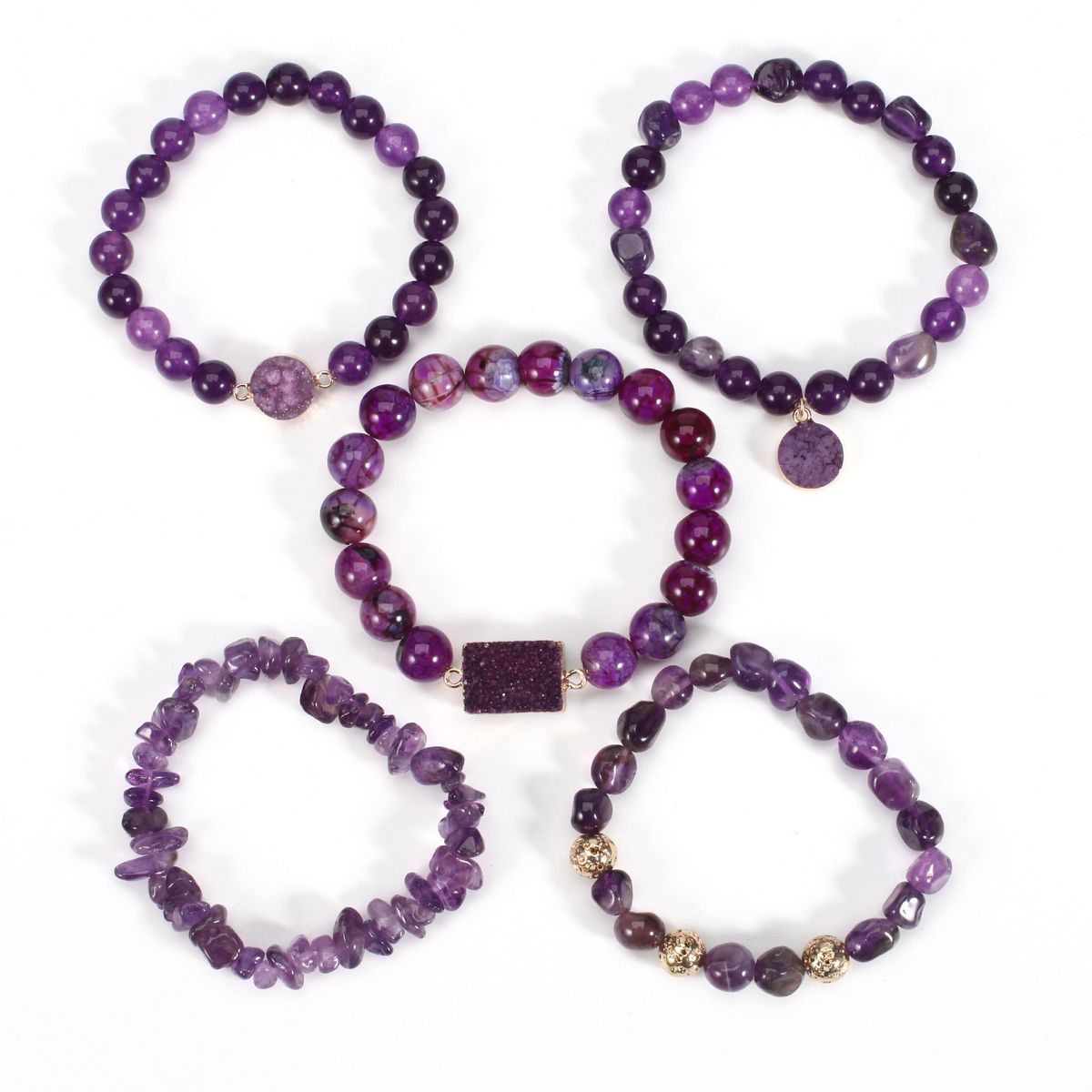 8 Cm Lila Kristall Runde Perlen Naturstein BeadedBracelet Weibliche Elastische Einstellbar_voghion.com