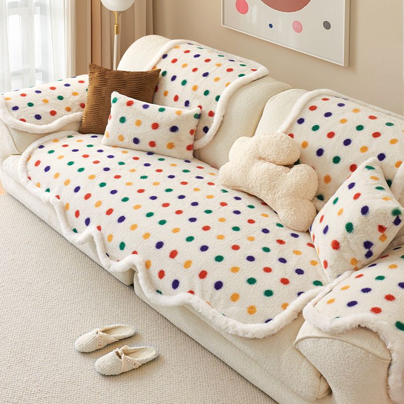 Plüsch-Sofabezug mit Polka-Dots – Rutschfester, unregelmäßig geformter Sofabezug, weiche Winterdekoration für Ecksofas, Zweisitzer und Einzelsofas_voghion.com