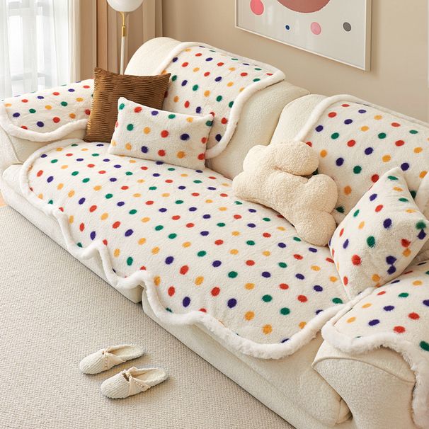 Plüsch-Sofabezug mit Polka-Dots – Rutschfester, unregelmäßig geformter Sofabezug, weiche Winterdekoration für Ecksofas, Zweisitzer und Einzelsofas_voghion.com