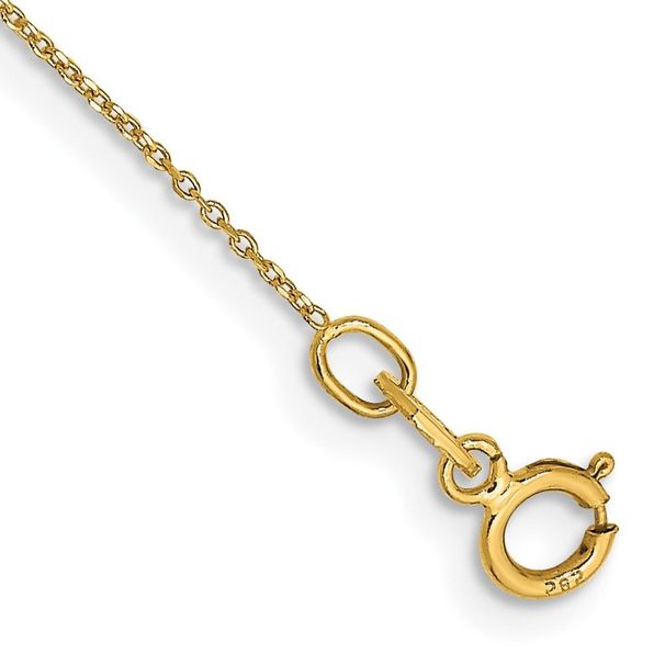 14K 10 Inch .6mm Diamond-cut Round Open Link Cable With Spring Ring Clasp Anklet_voghion.com