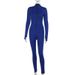 Tuta aderente a vita alta con maniche lunghe - Completo intero comodo ed elegante per donna (blu, S/M/L)_voghion.com