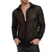 Men's Clothing Lace See Through Shirt Sexy Hollow Mesh Long Sleeved Shirt Casual Tops_voghion.com