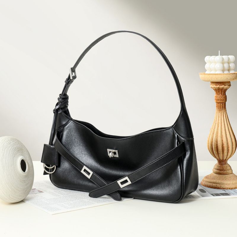 2025 New Cowhide Lock Buckle Tote Genuine Leather Bucket Large Capacity Commuter Handheld Shoulder Underarm Bag_voghion.com