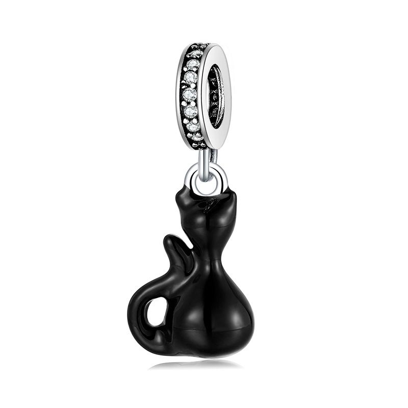Women's Beads creative cat looking at the moon element series beaded pendant bracelet DIY silver accessories loose beads_voghion.com