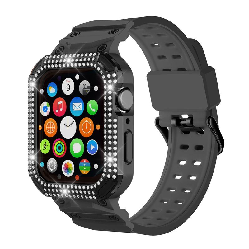 iWatch 40mm/41mm 44mm/45mm Saat Kayışı için Saat Kayışı Kılıfı Rhinestone Silica 2'si 1 Arada Hepsi Bir Arada Kit Saat Kayışı ve Kılıf Seti_voghion.com