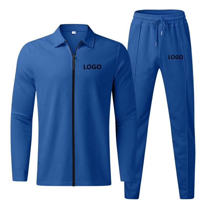 2024 Herrenmode Casual Einfarbig Reißverschluss Revers Langarm Jacke + Hose bedruckt_voghion.com