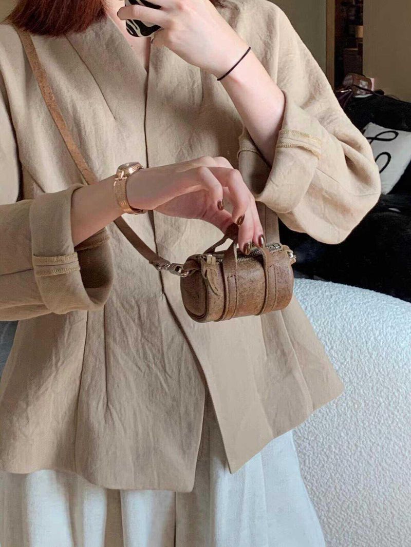 Borsa a tracolla singola con tracolla cilindrica di alta qualità, stile mini, con tracolla a nicchia, stile autunno 2024, nuova e squisita, marrone_voghion.com