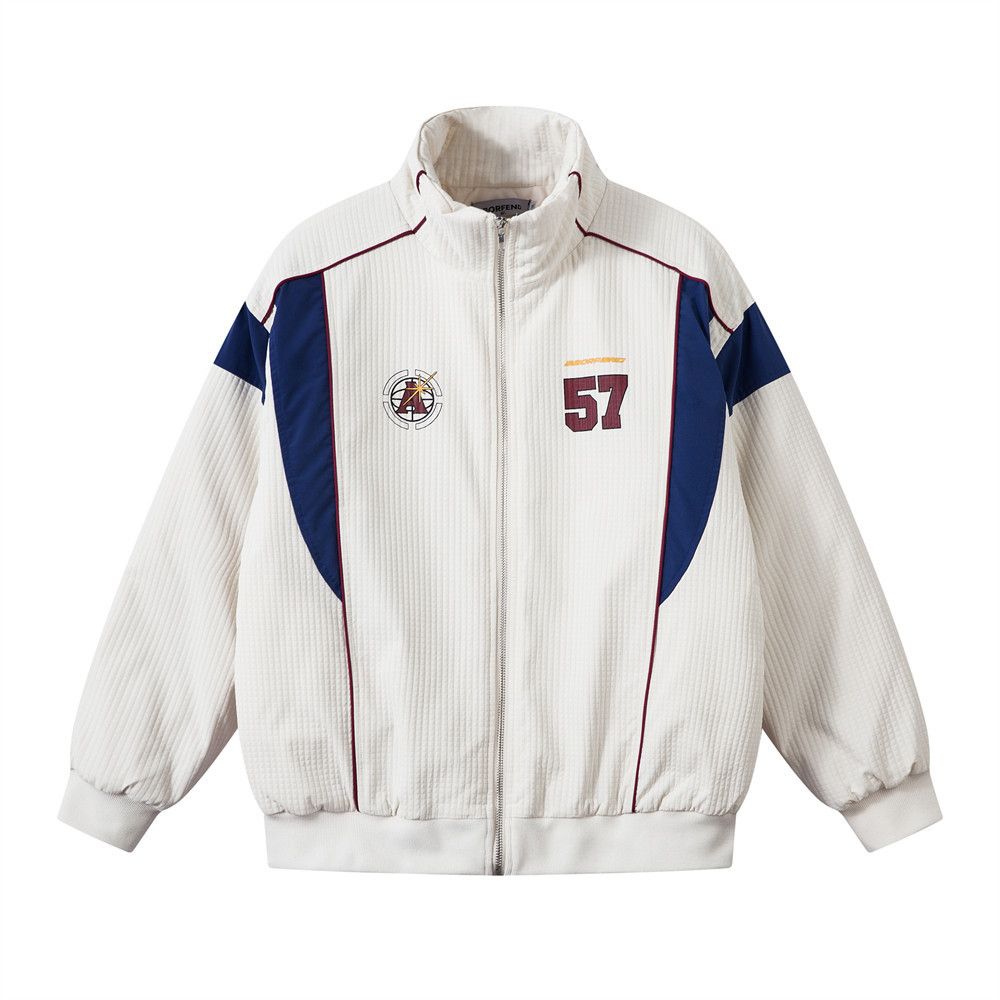 Color Block Digital Print Stand Collar Cotton For Men, Thickened Winter Loose American Street Style Sports Jacket_voghion.com