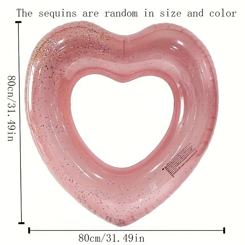 Heart-Shaped Glitter Swim Ring, Inflatable Water Float for Kids Age 3-6, PVC Pool Raft Toy for Summer Beach & Pool Parties - Pack of 1_voghion.com