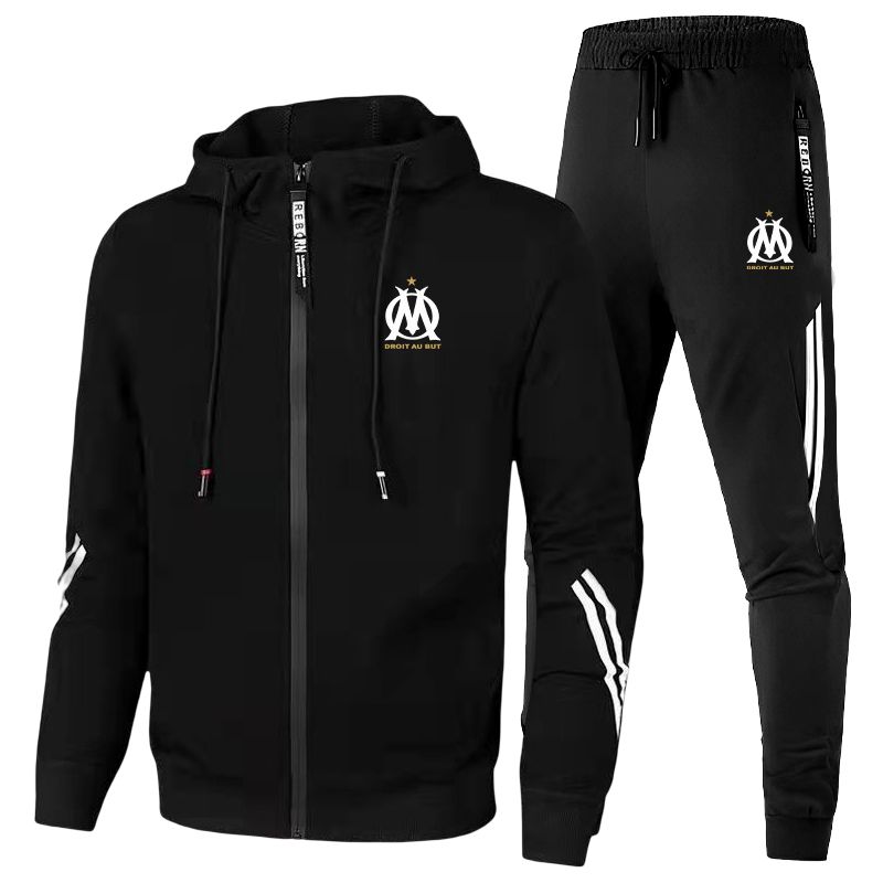 Men's Sportswear Suit Autumn Winter Warm Windproof Tracksuit Male Fashion Printed Zipper Hoodies + Drawstring Sweatpants_voghion.com