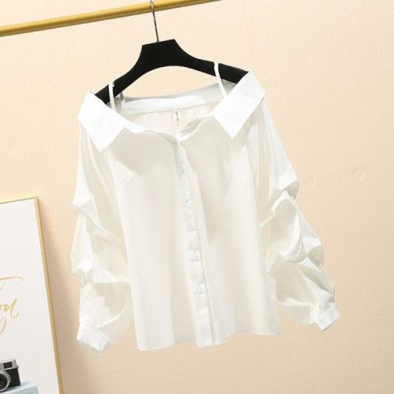 Damenbekleidung One-Shoulder-Tops für Damen im Frühherbst, neues Design, Nischenhemden, stilvolle und sorgfältige Hemden mit freiliegendem Schlüsselbein_voghion.com