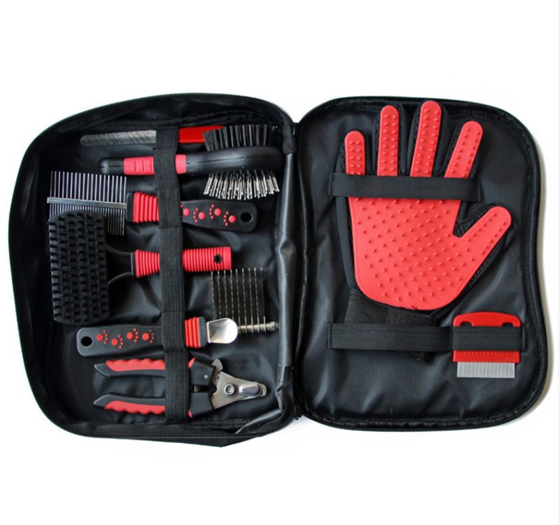 Pet Gloves Cleaning Tool Set Knot Comb Hair Removal Brush Fur Care Cat Dog Grooming Nail Clipper File_voghion.com