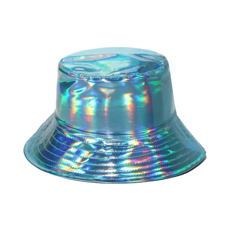 Cappello da pescatore in PU in metallo laser da uomo e da donna, stile hip hop, stile street, in oro e argento_voghion.com