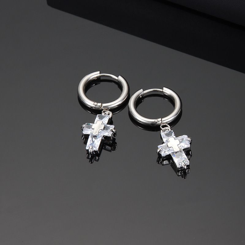 Orecchini a croce Hao Shi in acciaio al titanio per uomo, alla moda e resistenti allo sbiadimento, con aghi in argento, accessori di alta qualità, da donna_voghion.com