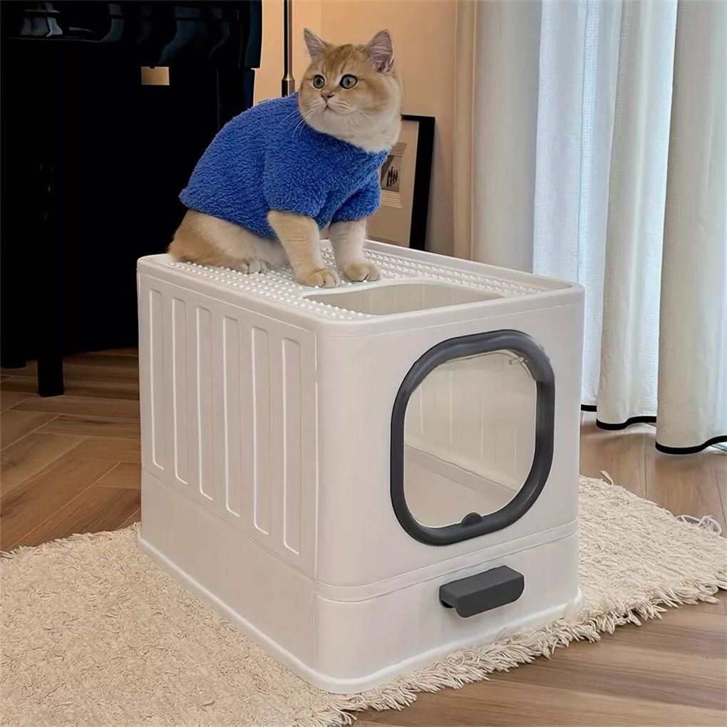 Leak-proof Enclosed Cat Litter Box Pull Drawer Kitten Training Toilet With Scoop And Lid Anti-Splashing_voghion.com