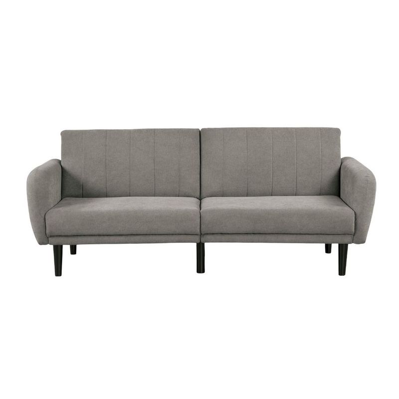 Contemporary Converts To Bed Gray 1pc Futon Sofa Channeled Tufted Back Soft Track Arm Couch W USB_voghion.com