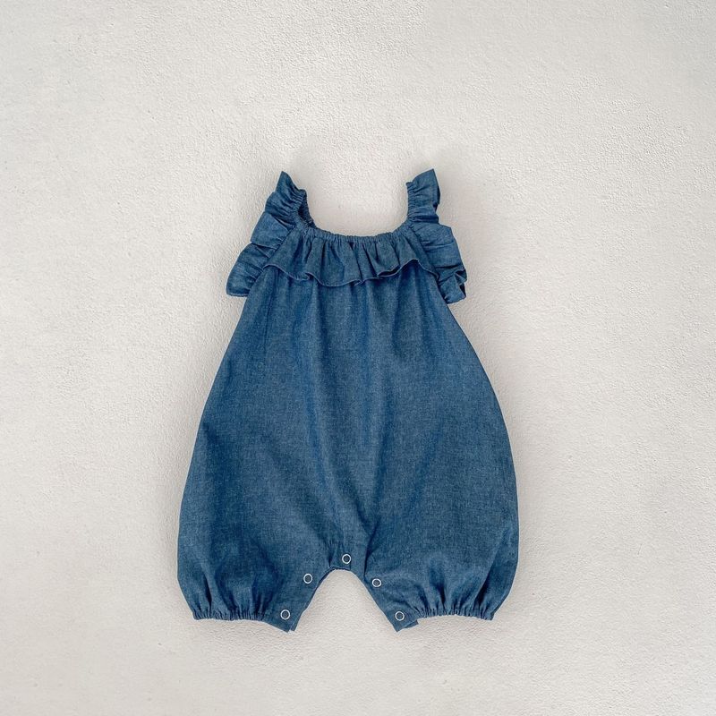 Baby clothes Baby cotton breathable denim short climbing suit sweet cute baby girl summer jumpsuit cover_voghion.com