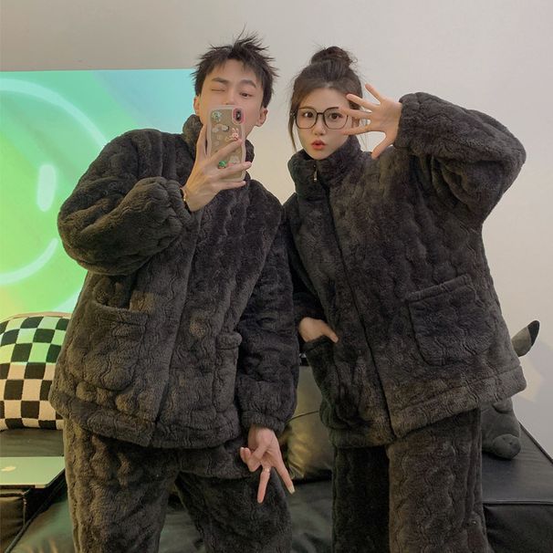 2024 nei koreanesch Versioun einfach laang dräi-Schichten Wasserbaby-Pyjama fir Koppelen, gehackt a plüsch einfarweg Heemkostüm_voghion.com