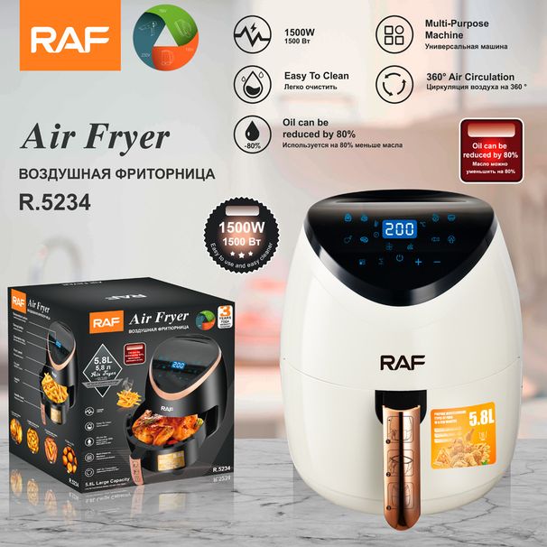 Friteuse à air intelligente tactile transfrontalière RAF, norme UE, grande capacité de 5,8 L, entièrement automatique et intelligente pour la maison_voghion.com