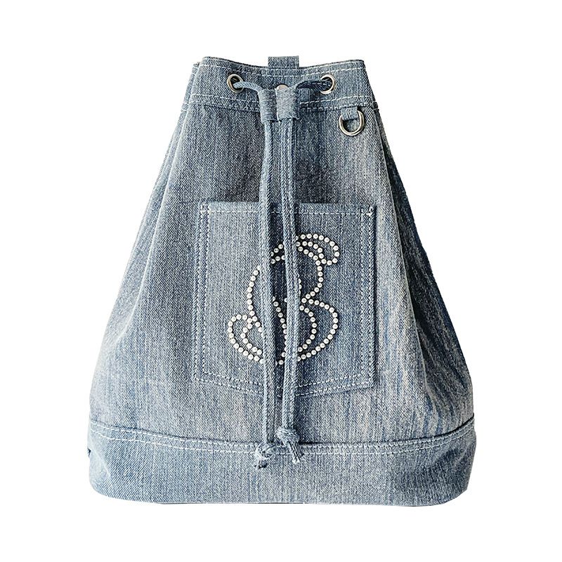 Women's 2025 New Fashion Double Shoulder Denim Bucket Bag Casual Versatile Class Universal Backpack_voghion.com