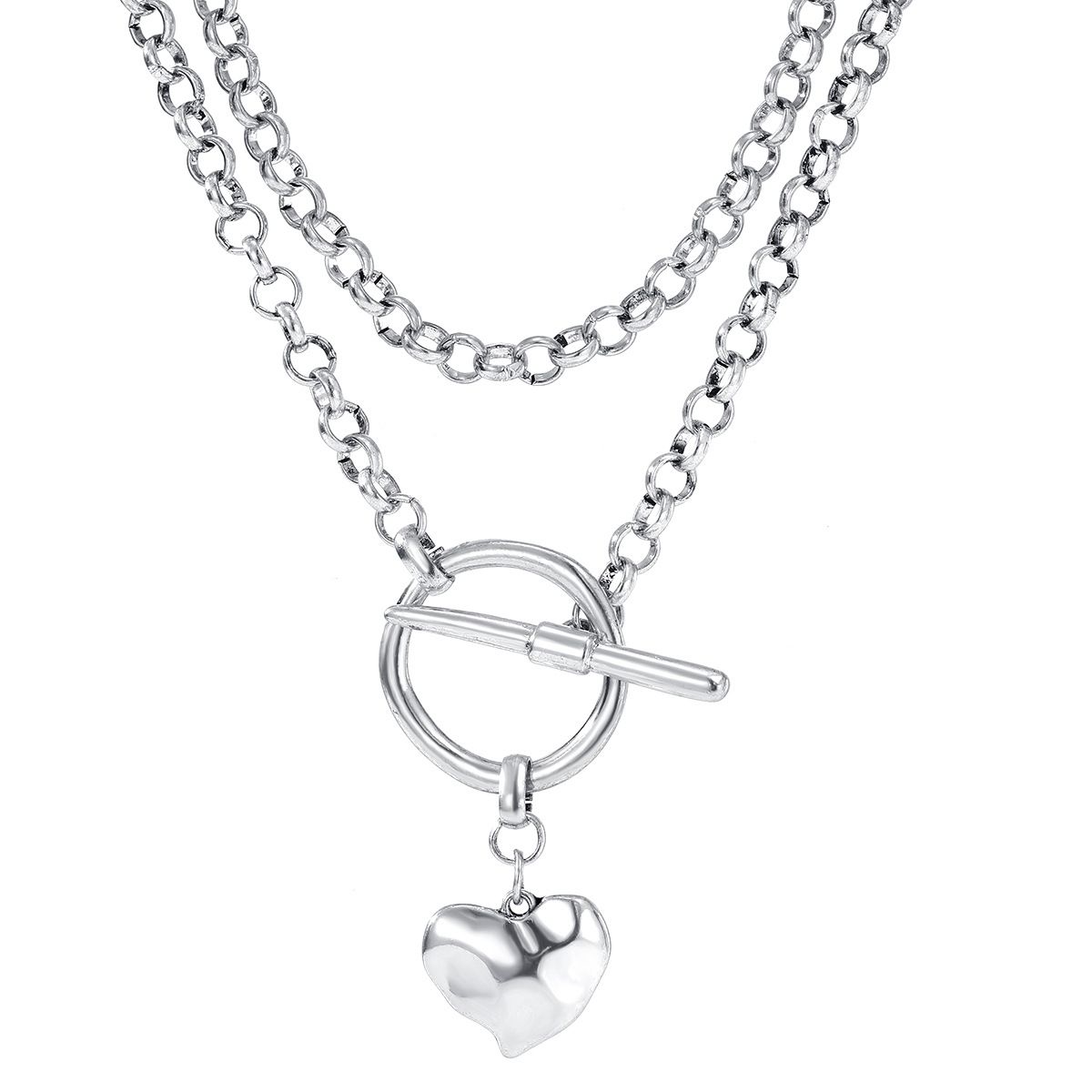 European And American Cross Border Love Hammered Necklace Personality Exaggerated Retro Temperament Old Fashion Jewelry All Match Chain Necklace_voghion.com