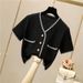 Lightweight V-Neck Knit Cardigan Women's Thin Long-Sleeve Open Front Sweater Top Short Cropped Lace-Up Blouse_voghion.com