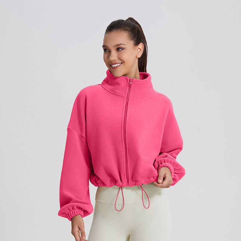 Yujia Autumn And Winter Olympic Velvet Warm Sports Jacket For Women, Thickened, Loose, Stand Up Collar, Slimming Yoga Clothes, Casual Sweatshirt_voghion.com