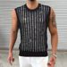 Black Thin Sweater For Men, Round Neck Sleeveless Hollow Knit Vest, Summer Sexy Men's Fashion_voghion.com