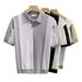 Herrenbekleidung, kurzärmliges Poloshirt aus Eisseide mit Revers, gestreift, farblich passend, atmungsaktiv, kühl, dünn, halbärmeliger Strickpullover_voghion.com