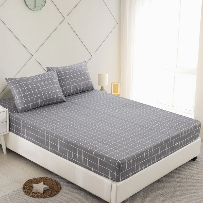 Gray Grid Checkered Mattress Cover Polyester 3D Printed Bedspread_voghion.com