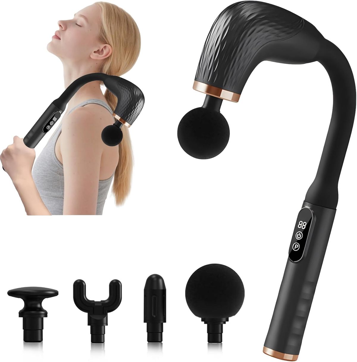 Gun Upgraded Extension Handle, Back For Pain Relief Deep Tissue, Muscles/Neck/Shoulders/Waist/Legs Massager With 4 Heads_voghion.com