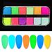 12 - Color Boxed Set Of Nail Art Fluorescent & Luminous Powder - Colored Shiny Glow - In - The - Dark Accessories_voghion.com