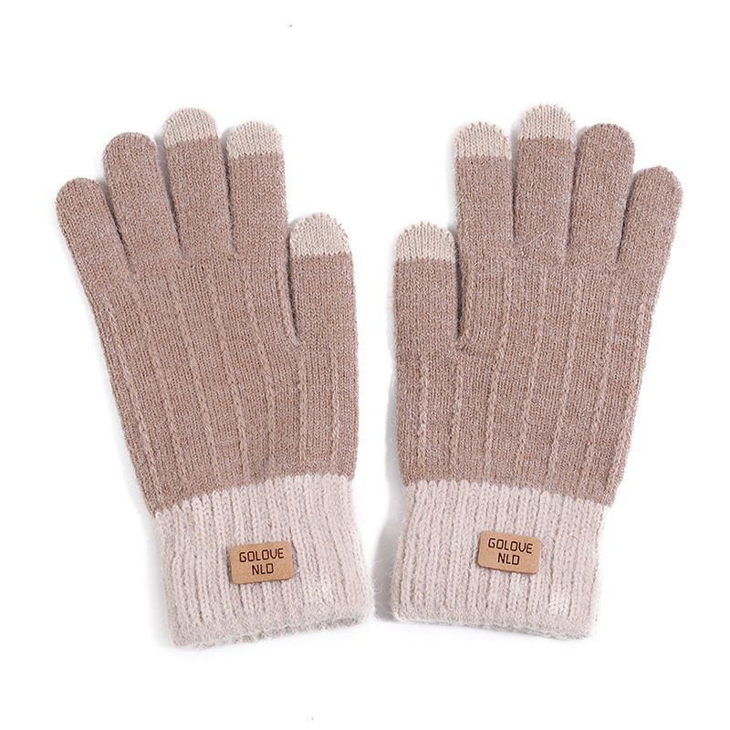 Efterår vinter Voksen varm Jacquard strikket Toucreen til kvinder med tyk fleece og anti kold uld fingerhandsker_voghion.com