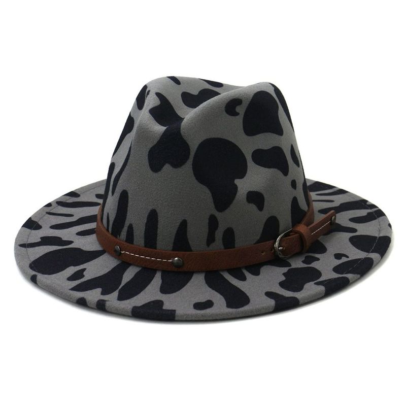 Autumn Winter New Men's And Women's Cow Patterned Woolen Top Fashion Jazz Hat_voghion.com