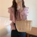 Korean Chic 2024 Spring/Summer New Style Loose Fungal Edge Strap Gentle and Sweet Temperament Purple Top Shirt_voghion.com