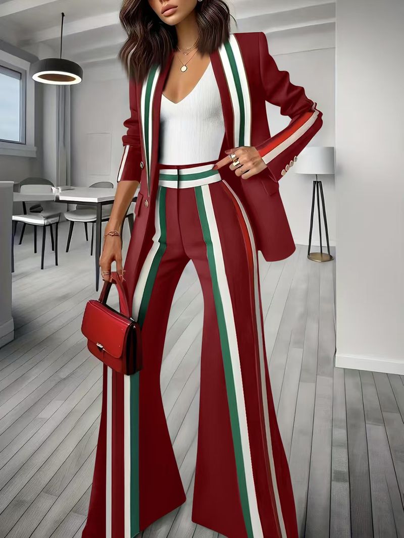 Women's Clothing Striped Color Matching Casual Suit Jacket_voghion.com