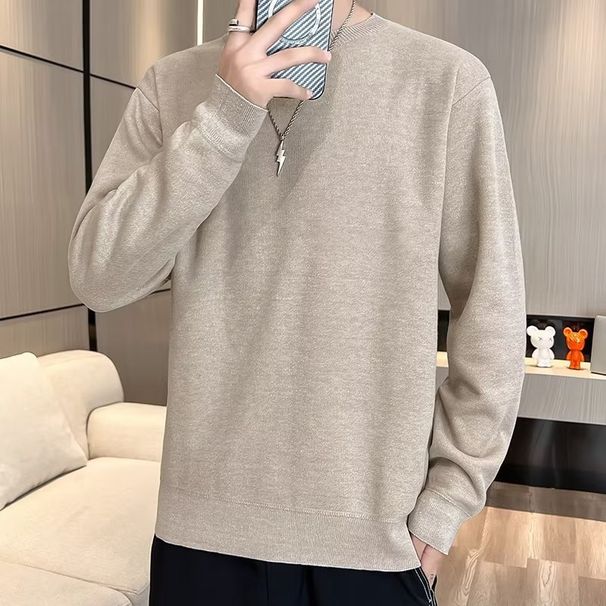 Męska odzież Jesienny sweter z okrągłym dekoltem męski 2024 nowy wielokolorowy podstawowy luźny cienki dzianinowy top uniwersalny jednolity kolor_voghion.com