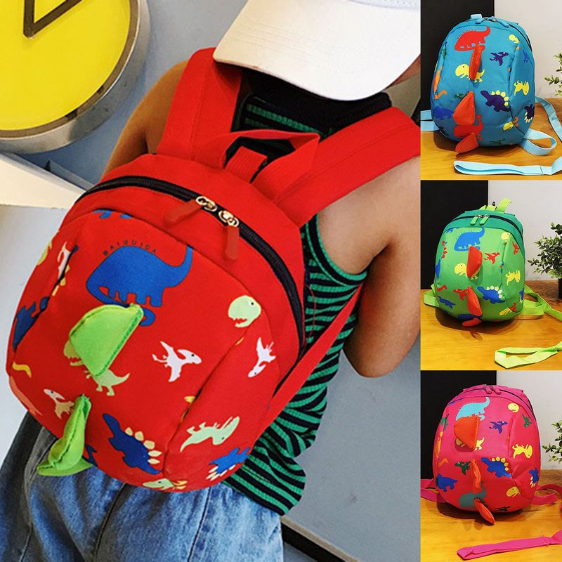 Lihao Double Zippers Big Capacity School Bag with Leash Cartoon Little Dinosaur Shape Backpack for Kindergarten-Red_voghion.com