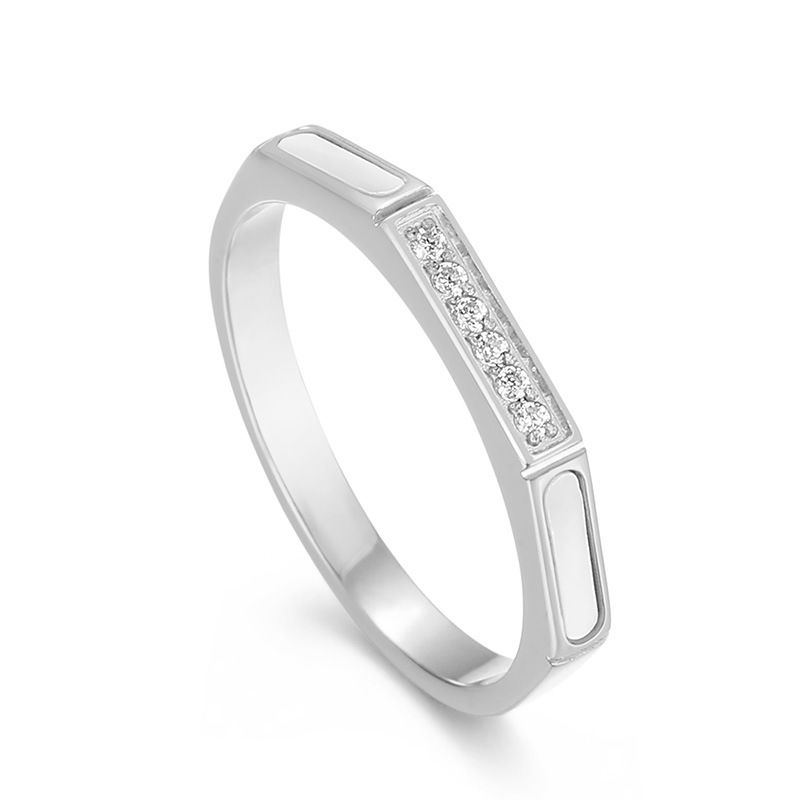 Semplice anello in acciaio inossidabile con diamante intarsiato ottagonale versatile a micro conchiglia e nicchia_voghion.com